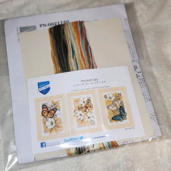 New Vervaco PN-0021740 Butterfly Flower Trio Cross Stitch Kit - Picture 1 of 2